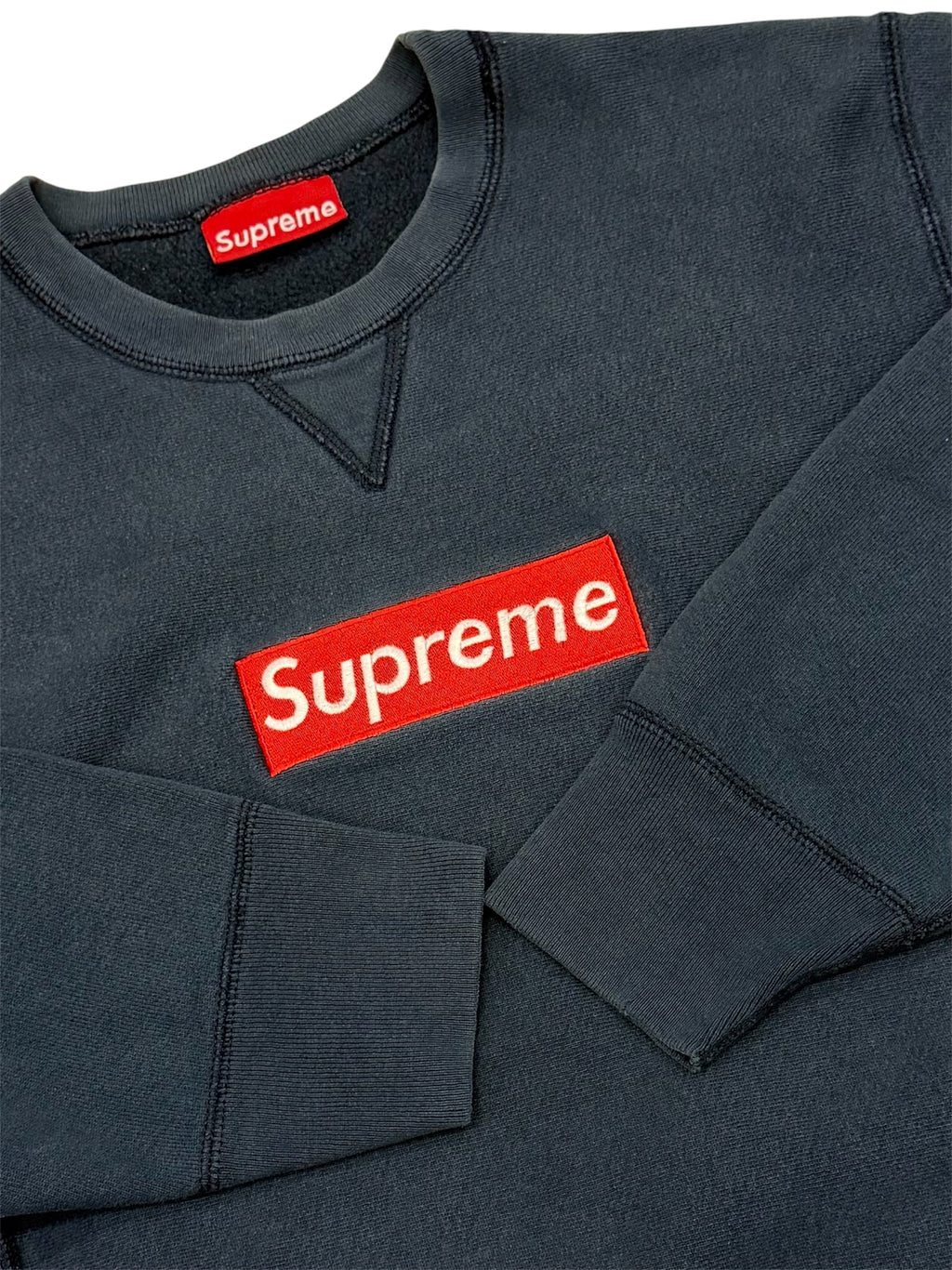 Supreme Red on Navy Box Logo Crewneck 1997
