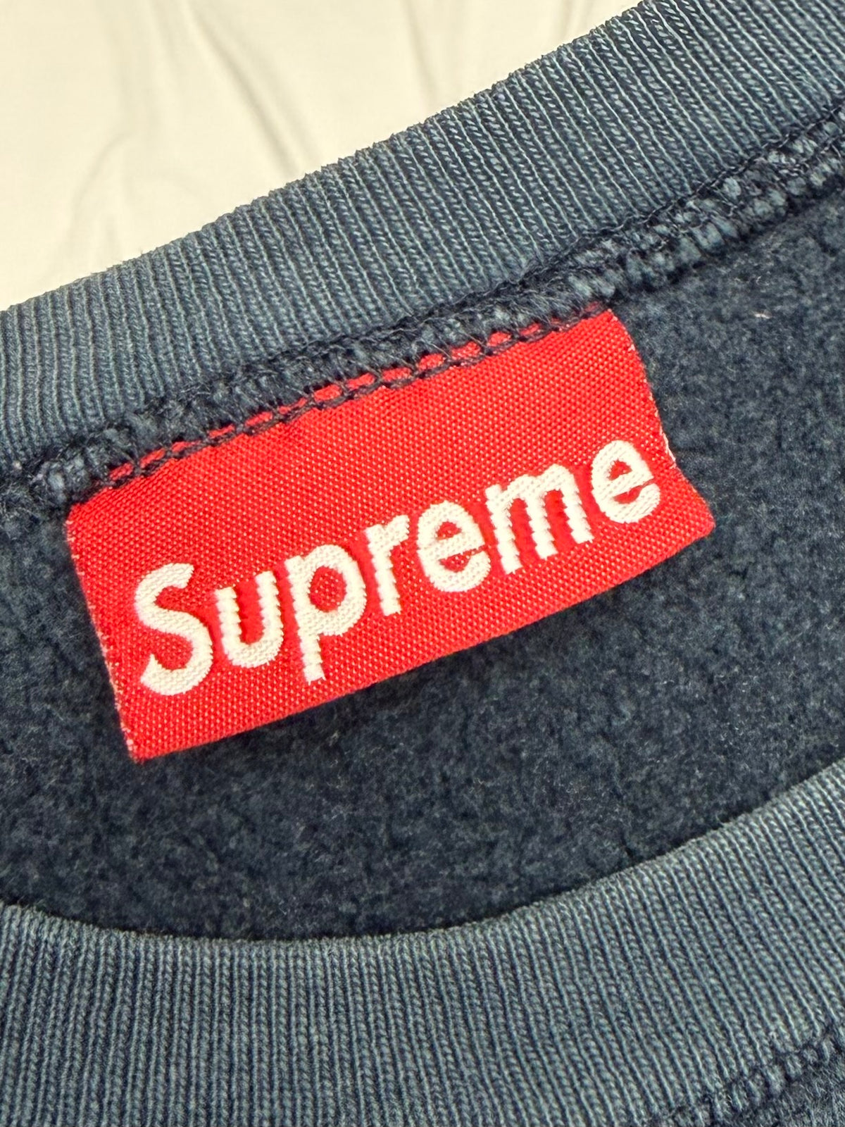 Supreme Red on Navy Box Logo Crewneck 1997